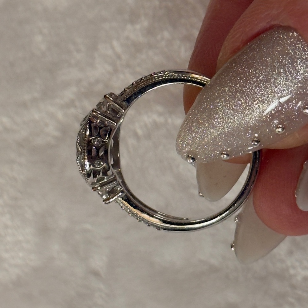 Sterling Silver Vintage Style Round CZ Halo Ring Size 8 1/2 - Picture 2 of 10